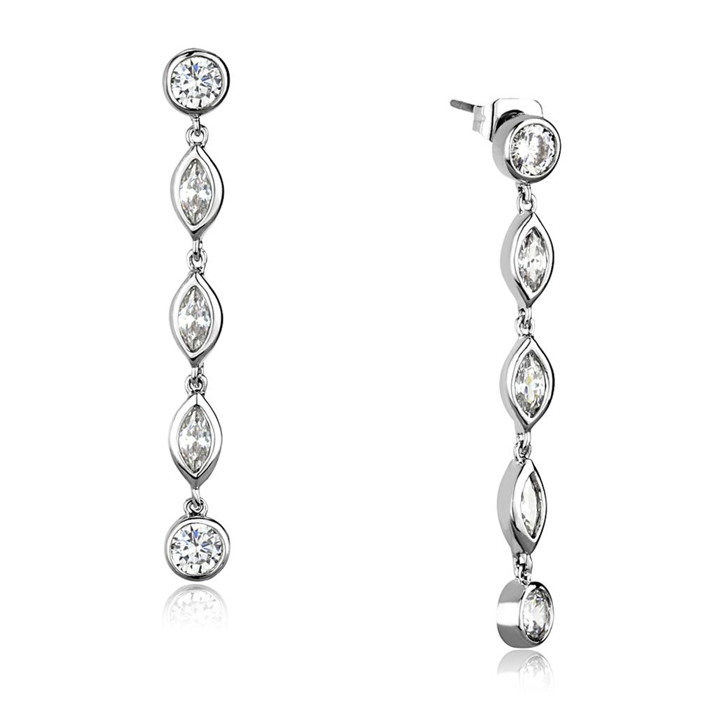 3W1049 - Rhodium Brass Earrings with AAA Grade CZ  in Clear-0