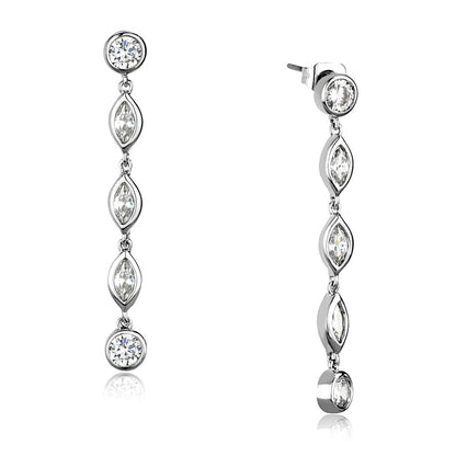 3W1049 - Rhodium Brass Earrings with AAA Grade CZ  in Clear-0