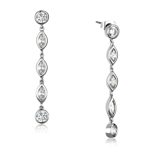 3W1049 - Rhodium Brass Earrings with AAA Grade CZ  in Clear-0