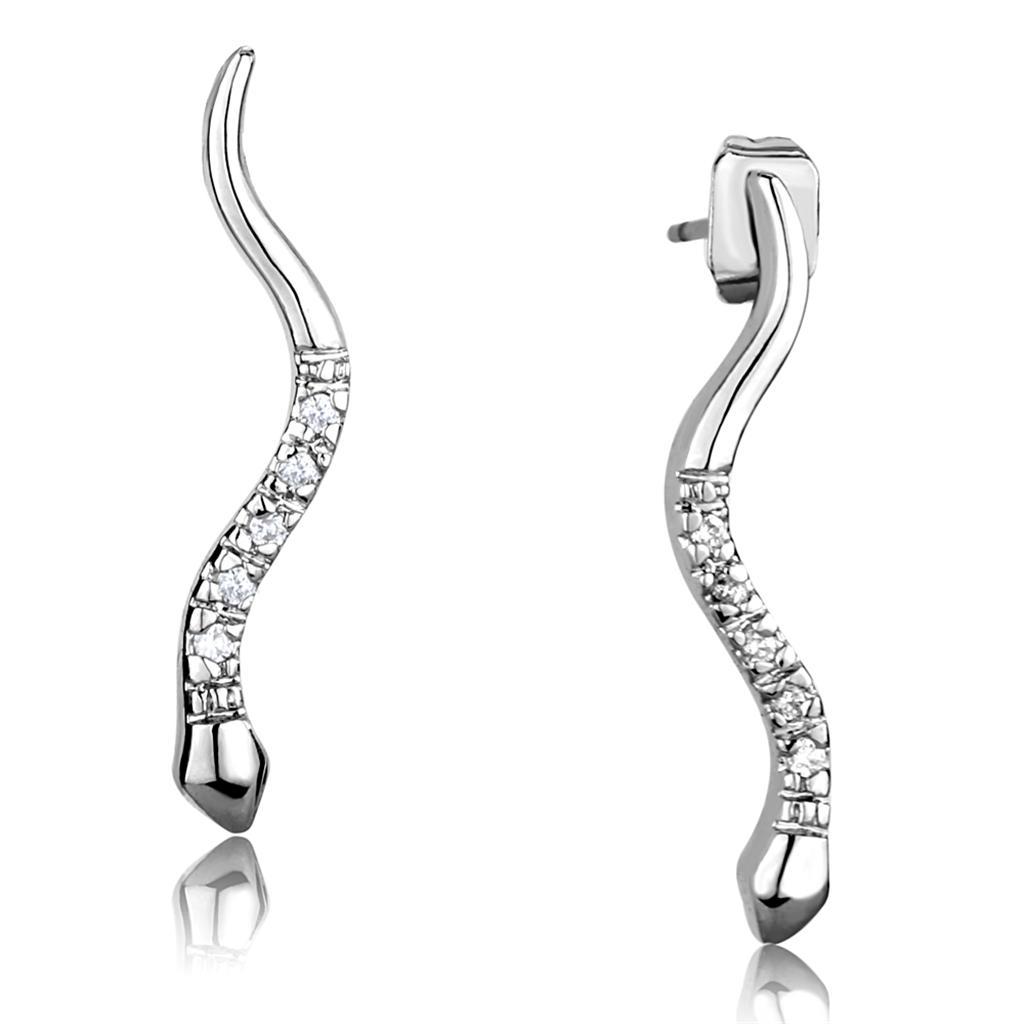 3W1051 - Rhodium Brass Earrings with AAA Grade CZ  in Clear-0