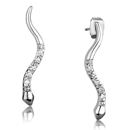 3W1051 - Rhodium Brass Earrings with AAA Grade CZ  in Clear-0