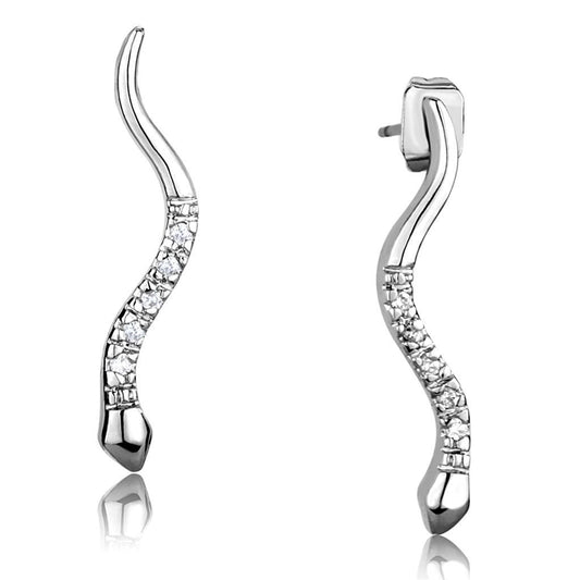 3W1051 - Rhodium Brass Earrings with AAA Grade CZ  in Clear-0