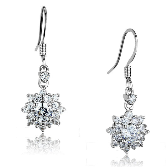 3W1054 - Rhodium Brass Earrings with AAA Grade CZ  in Clear-0