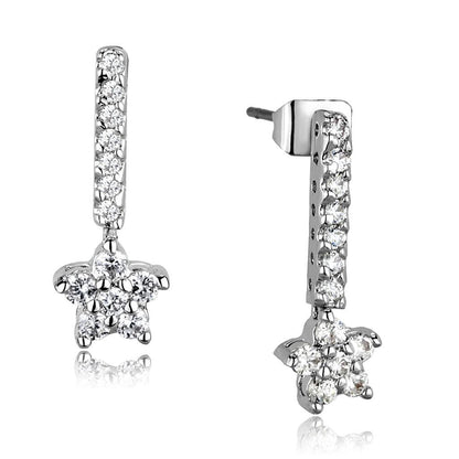 3W1056 - Rhodium Brass Earrings with AAA Grade CZ  in Clear-0