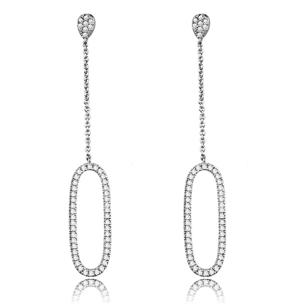 3W1058 - Rhodium Brass Earrings with AAA Grade CZ  in Clear-0