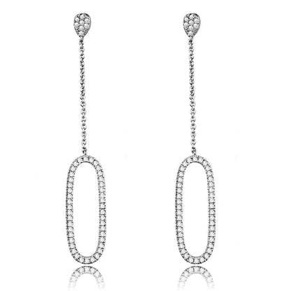 3W1058 - Rhodium Brass Earrings with AAA Grade CZ  in Clear-0
