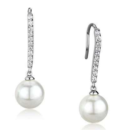 3W1059 - Rhodium Brass Earrings with Synthetic Pearl in White-0