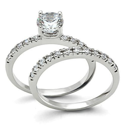 3W105 - Rhodium Brass Ring with AAA Grade CZ  in Clear-0