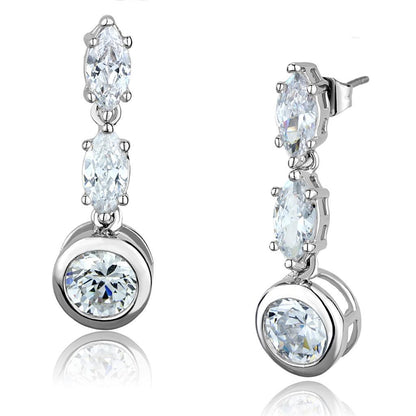 3W1060 - Rhodium Brass Earrings with AAA Grade CZ  in Clear-0