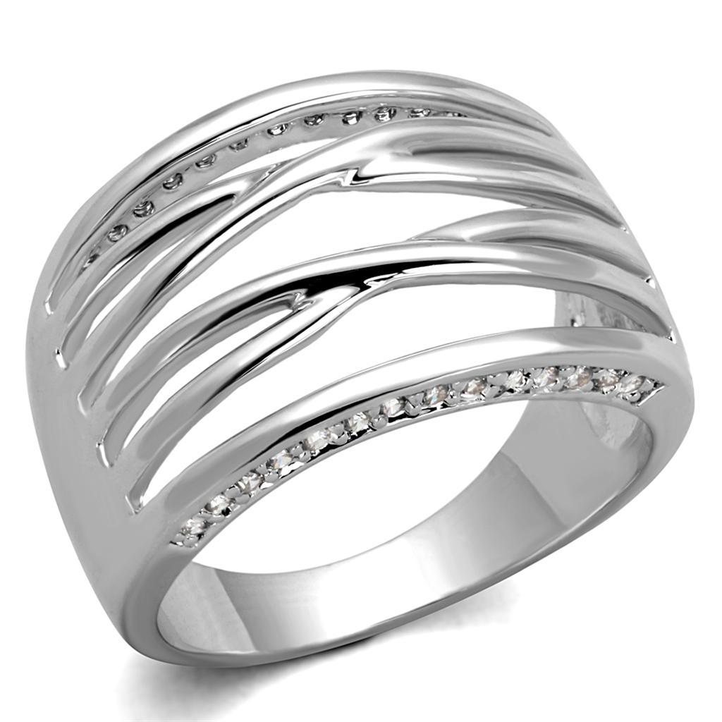3W1066 - Rhodium Brass Ring with AAA Grade CZ  in Clear-0