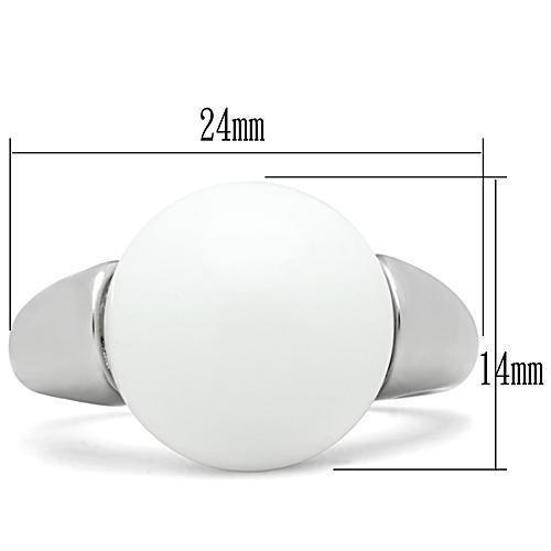 3W106 - Rhodium Brass Ring with Synthetic Glass Bead in White-1