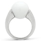 3W106 - Rhodium Brass Ring with Synthetic Glass Bead in White-2