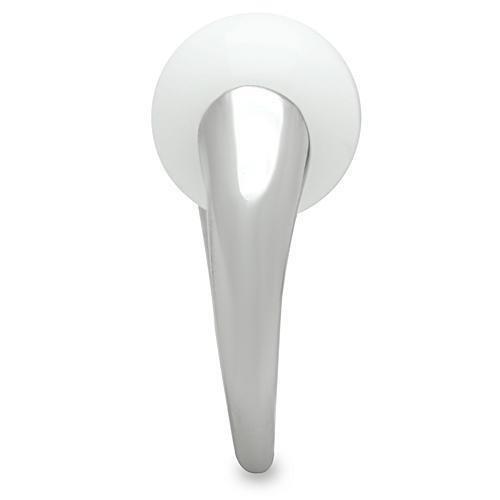 3W106 - Rhodium Brass Ring with Synthetic Glass Bead in White-3