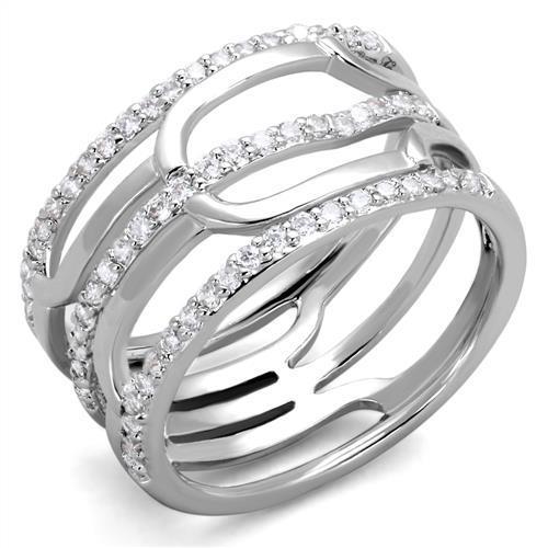 3W1070 - Rhodium Brass Ring with AAA Grade CZ  in Clear-0