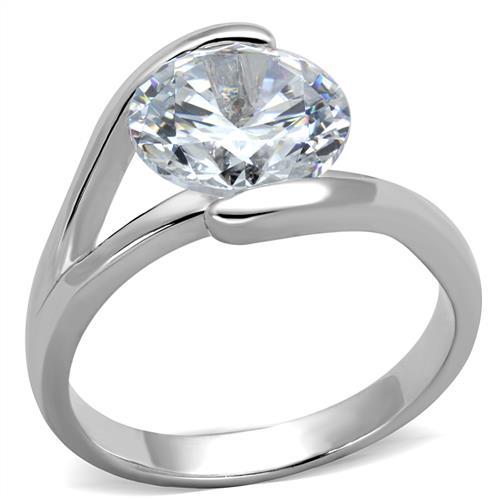 3W1072 - Rhodium Brass Ring with AAA Grade CZ  in Clear-0