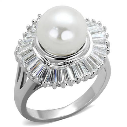 3W1073 - Rhodium Brass Ring with Synthetic Pearl in White-0