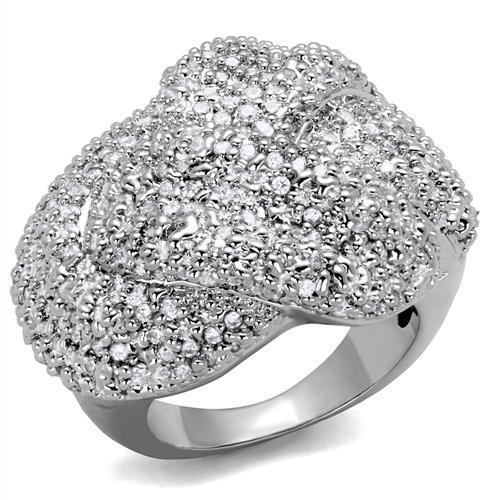 3W1078 - Rhodium Brass Ring with AAA Grade CZ  in Clear-0