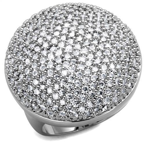 3W1079 - Rhodium Brass Ring with AAA Grade CZ  in Clear-0