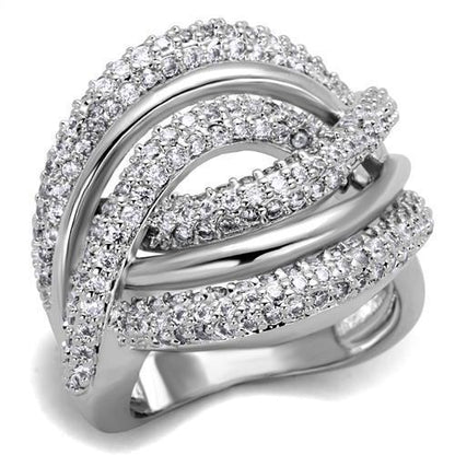 3W1081 - Rhodium Brass Ring with AAA Grade CZ  in Clear-0