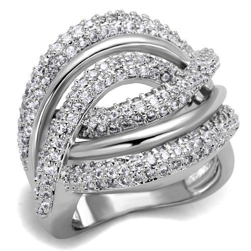 3W1081 - Rhodium Brass Ring with AAA Grade CZ  in Clear-0