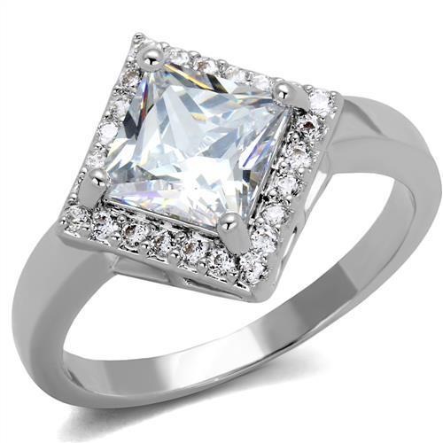 3W1083 - Rhodium Brass Ring with AAA Grade CZ  in Clear-0