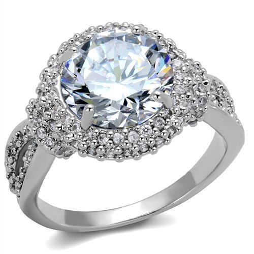3W1087 - Rhodium Brass Ring with AAA Grade CZ  in Clear-0
