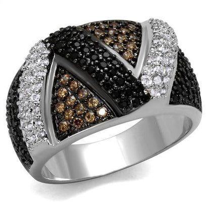 3W1088 - Rhodium + Ruthenium Brass Ring with AAA Grade CZ  in Multi Color-0