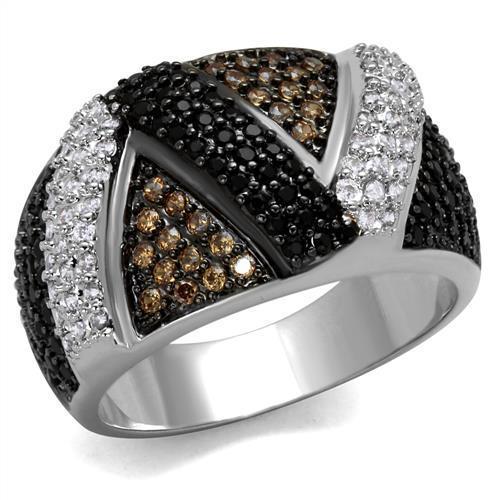 3W1088 - Rhodium + Ruthenium Brass Ring with AAA Grade CZ  in Multi Color-0