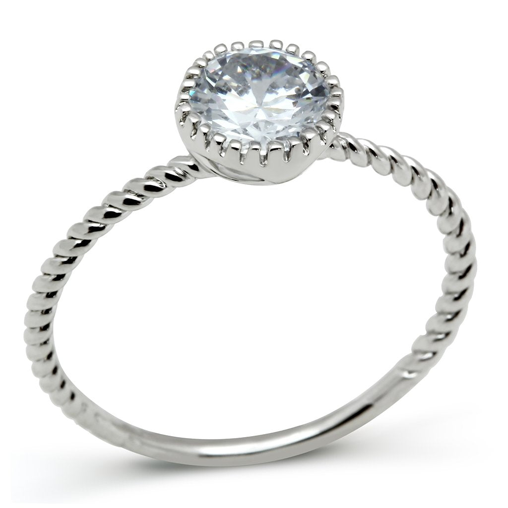 3W108 - Rhodium Brass Ring with AAA Grade CZ  in Clear-0