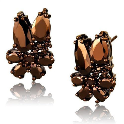 3W1107 - IP Coffee light Brass Earrings with AAA Grade CZ  in Light Coffee-0