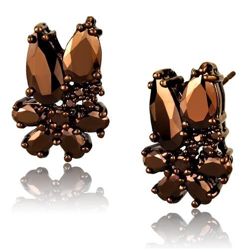 3W1107 - IP Coffee light Brass Earrings with AAA Grade CZ  in Light Coffee-0