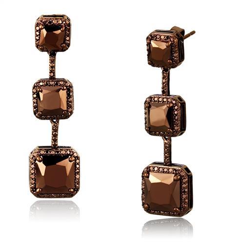 3W1108 - IP Coffee light Brass Earrings with AAA Grade CZ  in Light Coffee-0