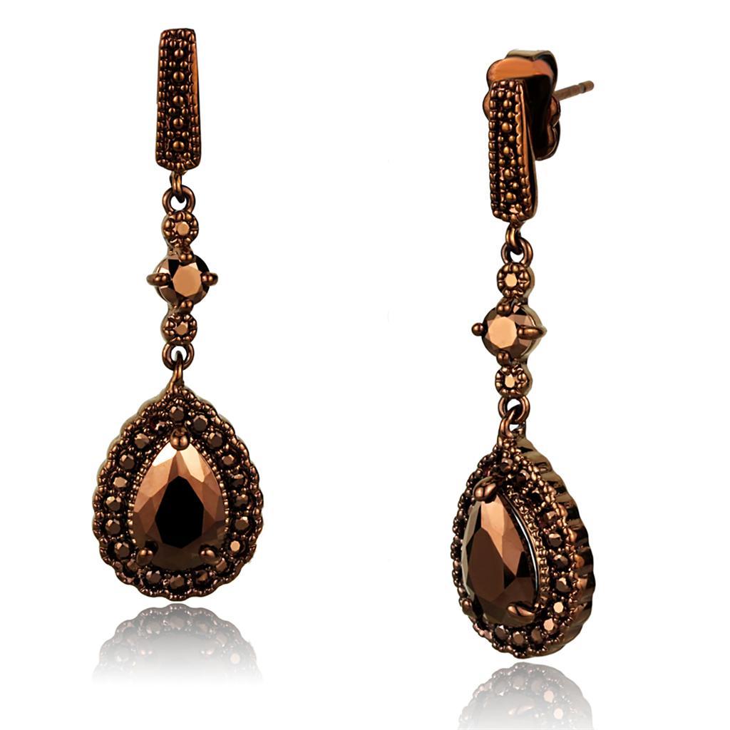 3W1111 - IP Coffee light Brass Earrings with AAA Grade CZ  in Light Coffee-0