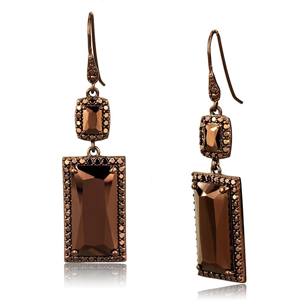 3W1113 - IP Coffee light Brass Earrings with AAA Grade CZ  in Light Coffee-0