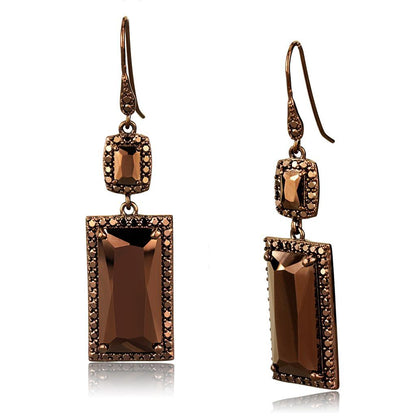 3W1113 - IP Coffee light Brass Earrings with AAA Grade CZ  in Light Coffee-0