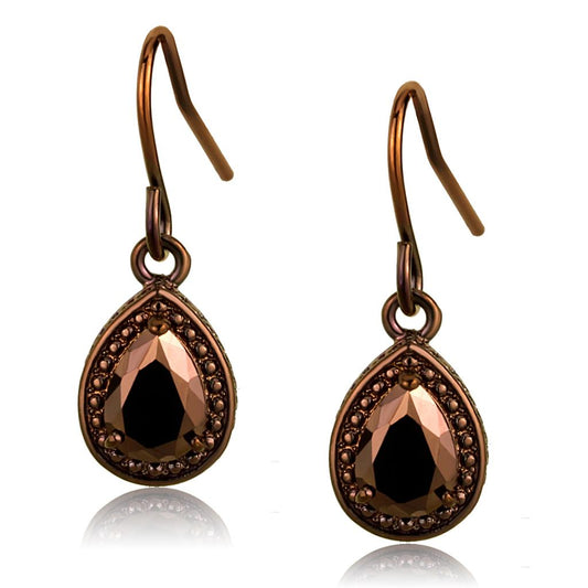 3W1114 - IP Coffee light Brass Earrings with AAA Grade CZ  in Light Coffee-0