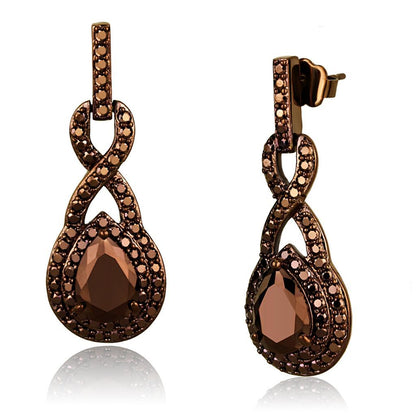 3W1115 - IP Coffee light Brass Earrings with AAA Grade CZ  in Light Coffee-0