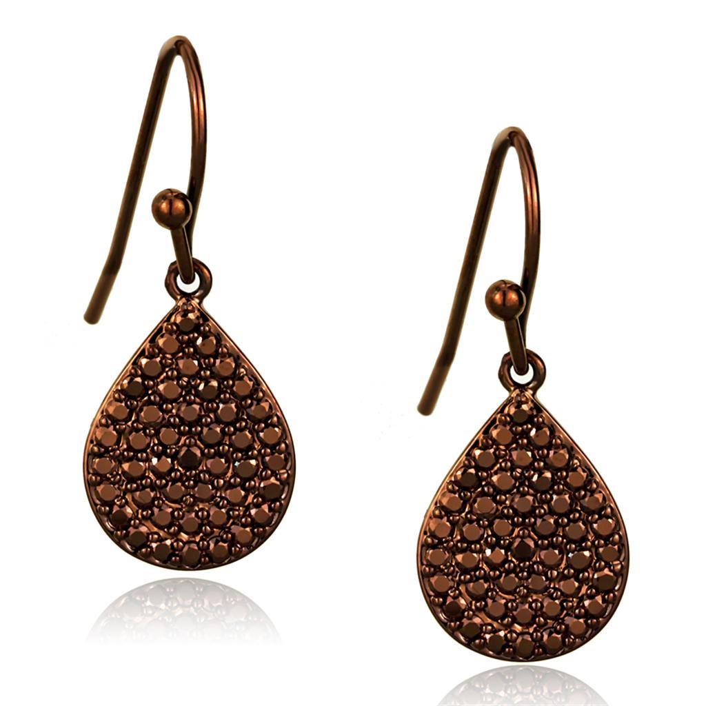 3W1118 - IP Coffee light Brass Earrings with AAA Grade CZ  in Light Coffee-0