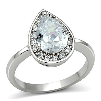 3W111 - Rhodium Brass Ring with AAA Grade CZ  in Clear-0