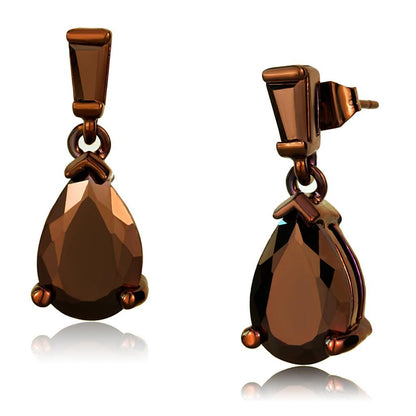 3W1120 - IP Coffee light Brass Earrings with AAA Grade CZ  in Light Coffee-0