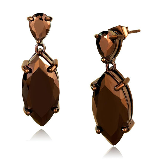 3W1123 - IP Coffee light Brass Earrings with AAA Grade CZ  in Light Coffee-0