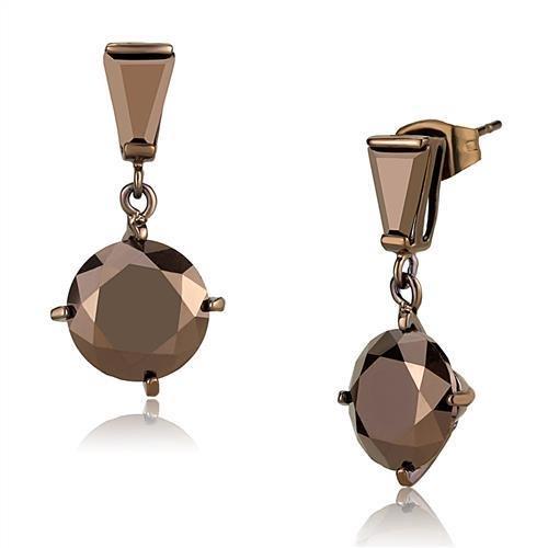 3W1133 - IP Coffee light Brass Earrings with AAA Grade CZ  in Light Coffee-0