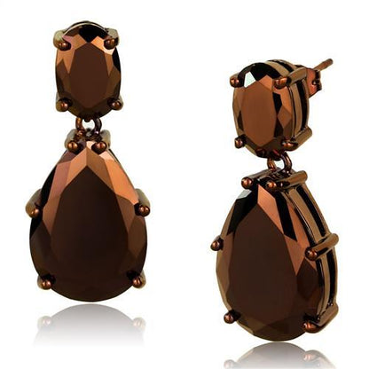 3W1135 - IP Coffee light Brass Earrings with AAA Grade CZ  in Light Coffee-0