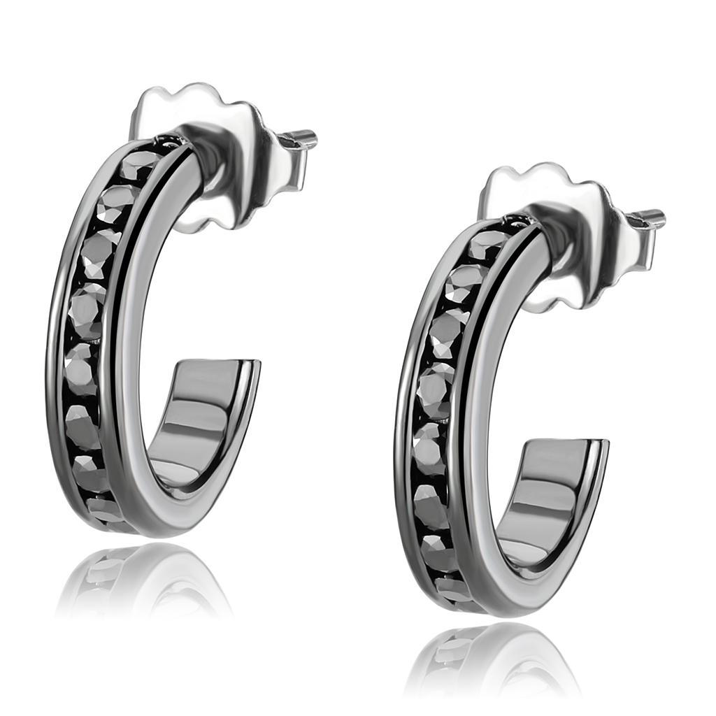 3W1141 - IP Light Black  (IP Gun) Brass Earrings with Top Grade Crystal  in Light Gray-0
