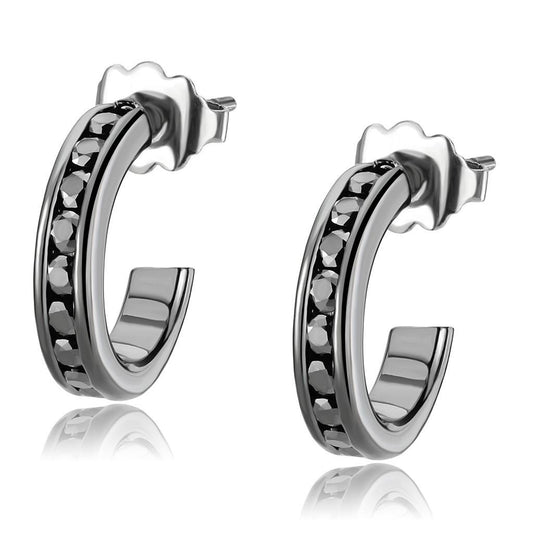 3W1141 - IP Light Black  (IP Gun) Brass Earrings with Top Grade Crystal  in Light Gray-0