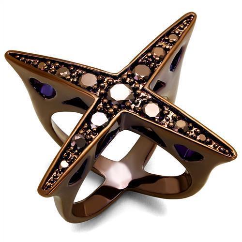 3W1175 - IP Coffee light Brass Ring with AAA Grade CZ  in Light Coffee-0