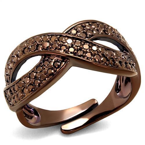 3W1179 - IP Coffee light Brass Ring with AAA Grade CZ  in Light Coffee-0