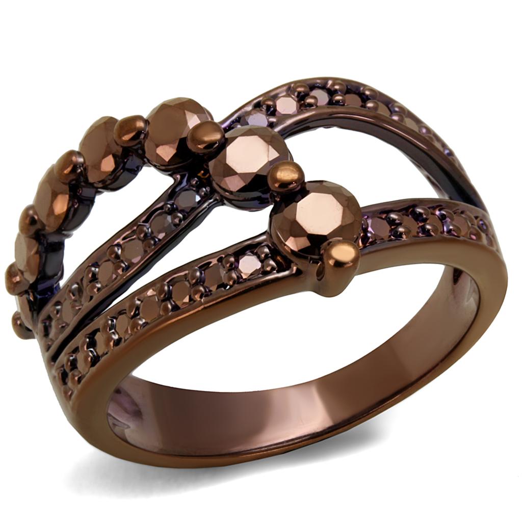 3W1182 - IP Coffee light Brass Ring with AAA Grade CZ  in Light Coffee-0