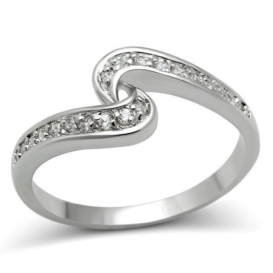 3W119 - Rhodium Brass Ring with AAA Grade CZ  in Clear-0