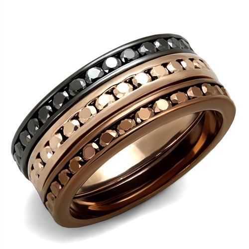 3W1208 - IP Rose Gold & IP Light Black & IP Light coffee Brass Ring with Top Grade Crystal  in Multi Color-0